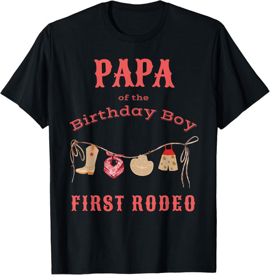 Papa Dad First Rodeo 1st Birthday Cowboy Family Matching T-Shirt