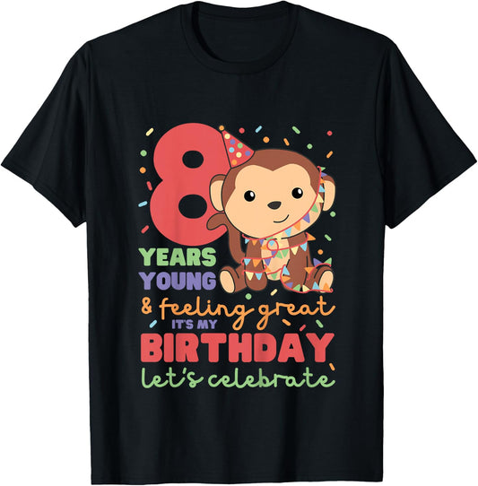 Monkey For The 8th Birthday For Children Eight Years Old T-Shirt