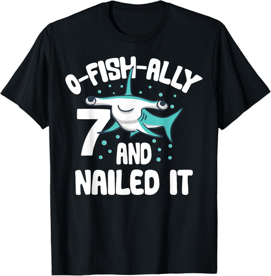 O-Fish-Ally 7 Year Old Shark 7th Birthday Boy Hammer Shark T-Shirt
