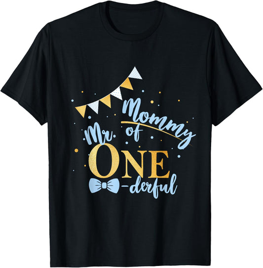 Mommy Of Mr One-derful Party Blue-Gold Mom Boy 1st Birthday T-Shirt
