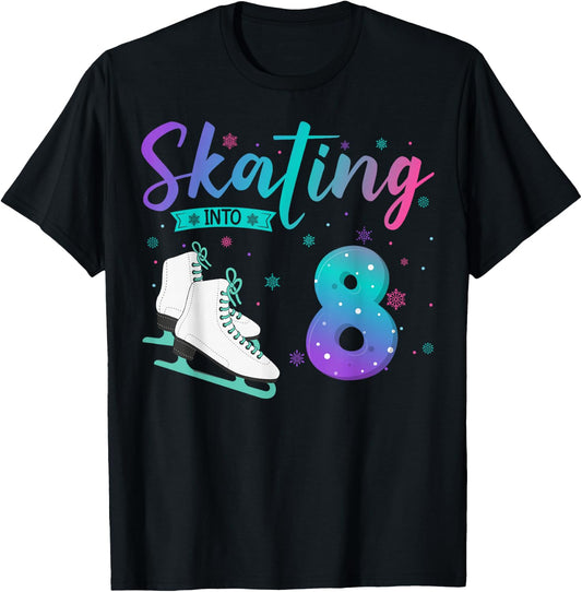 8 Year Old Girl Ice Skating Into 8th Birthday Kids T-Shirt
