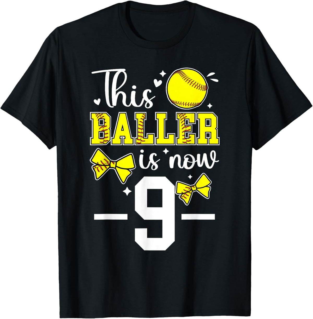 9th Birthday Softball Girl Nine Year Old Softball Player T-Shirt