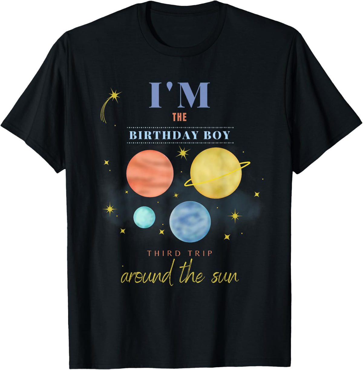 Birthday Boy Third Trip Around The Sun Space 3rd Bday T-Shirt