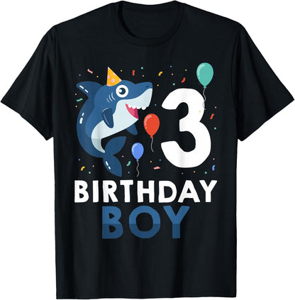 3rd Birthday Boy Shark Ocean 3 Year Old Funny B-Day Matching T-Shirt