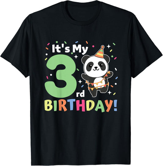 Panda 3rd Birthday For Kids Three Years Old Panda T-Shirt