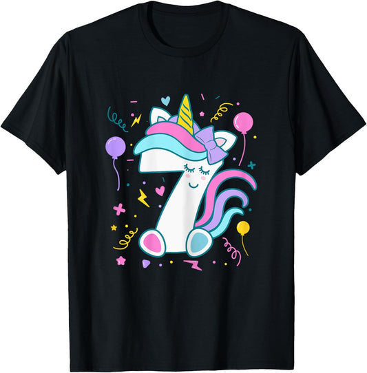 Unicorn 7th Birthday Number 7 Year Old Girl Birthday T-Shirt