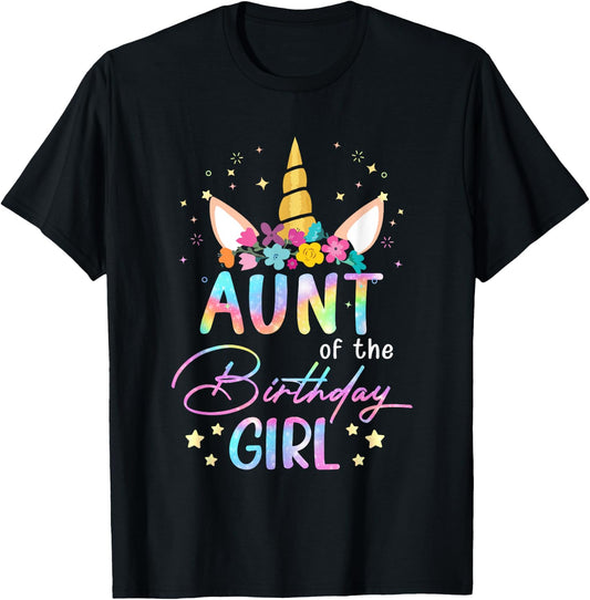 Unicorn Aunt Of The Birthday Girl Unicorn Flower Birthday T-Shirt