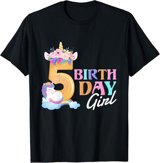 5 Year Old Birthday Girl, 5th Birthday Unicorn T-Shirt