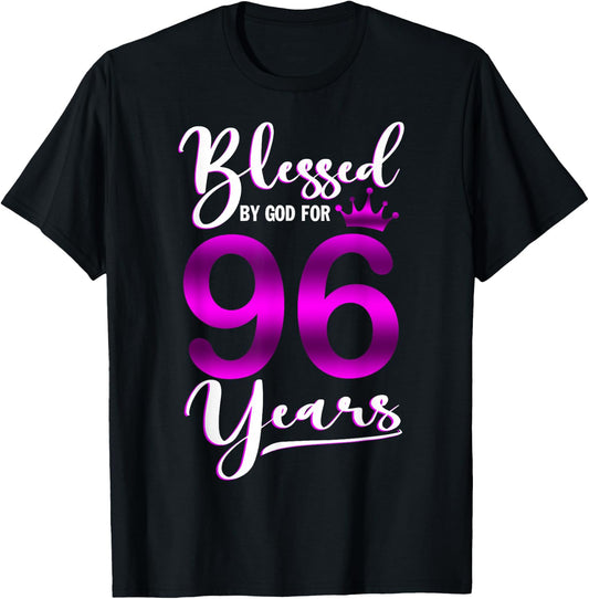 Vintage Blessed by God For 96 Years Old Happy 96th Birthday T-Shirt