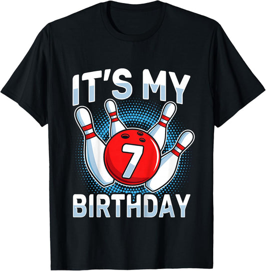 7 Years Old Bowling 7th Birthday Party Boys Girls T-Shirt