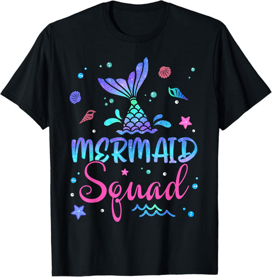 Mermaid Squad Birthday Mermaid Tail Family Matching Beach Women Girls Kids T-Shirt