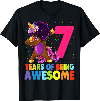 7th Birthday Dabbing Unicorn Afro Party Gift 7 Years Old T-Shirt