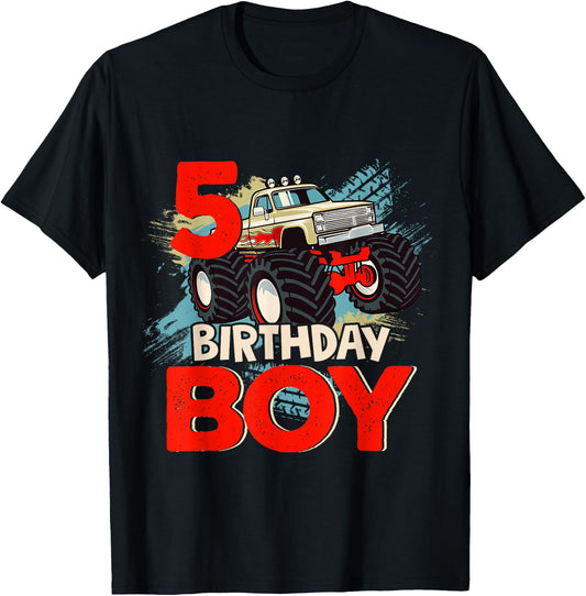 5 Year Old 5th Birthday Boy Monster Truck Car T-Shirt