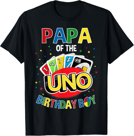 Papa of The Birthday Boy Uno Game B-Day Family Party T-Shirt