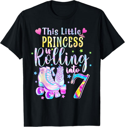 This Little Princess Rolling Into 7 7th Birthday Skate Girls T-Shirt
