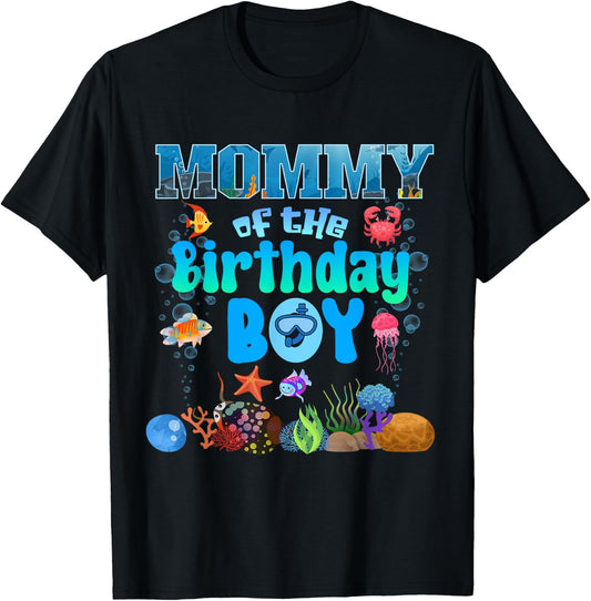 Mommy Of The Birthday Boy Aquarium Sea Animals Matching T-Shirt