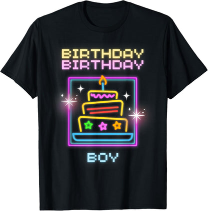Birthday Boy with Neon Cake T-Shirt
