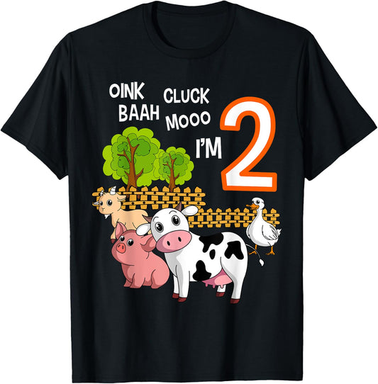 Oink Cluck Baah Mooo I'm 2 Farm Animal 2nd Birthday Party T-Shirt