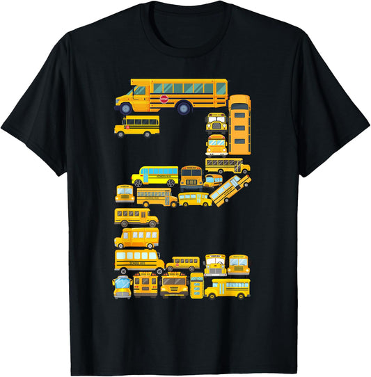 2 Year Old Toddler 2nd Birthday School Bus Theme Kids Party T-Shirt
