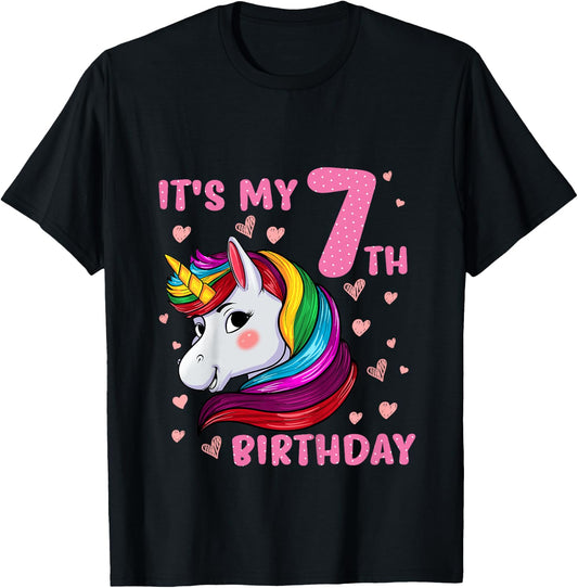 Unicorn Girl 7 Birthday Unicorn It's My 7th Birthday T-Shirt
