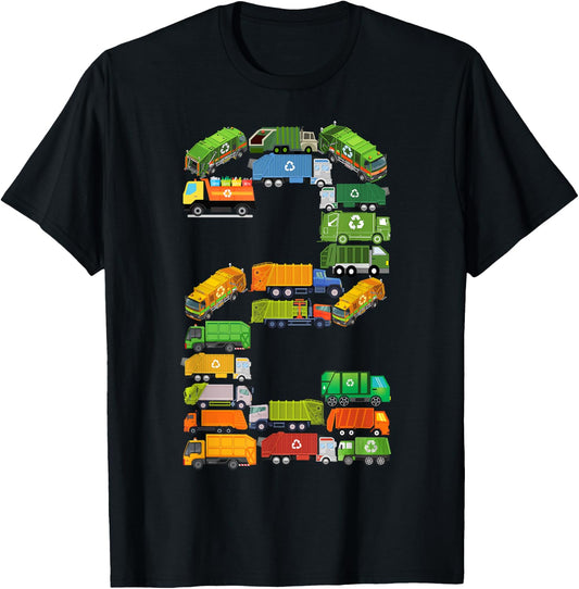 Toddler Garbage Truck Themed 2nd Birthday 2 Year Old Boys T-Shirt