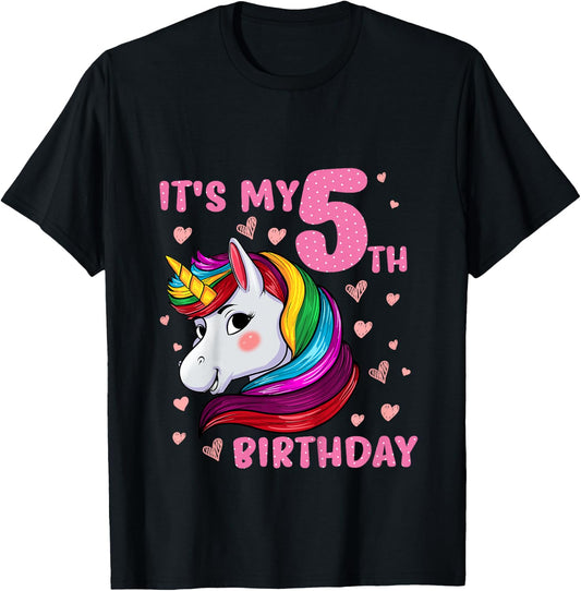 Unicorn Girl 5 Birthday Unicorn It's My 5th Birthday T-Shirt