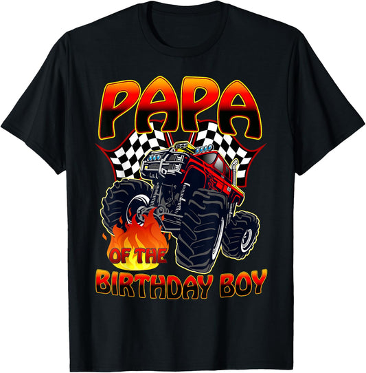 Papa of The Birthday Boy Monster Truck Racing Cars Matching T-Shirt