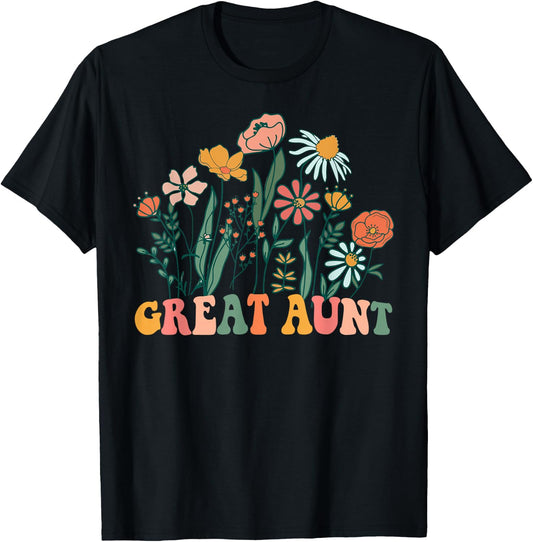New GREAT AUNT Wildflower First Birthday & Baby Shower T-Shirt