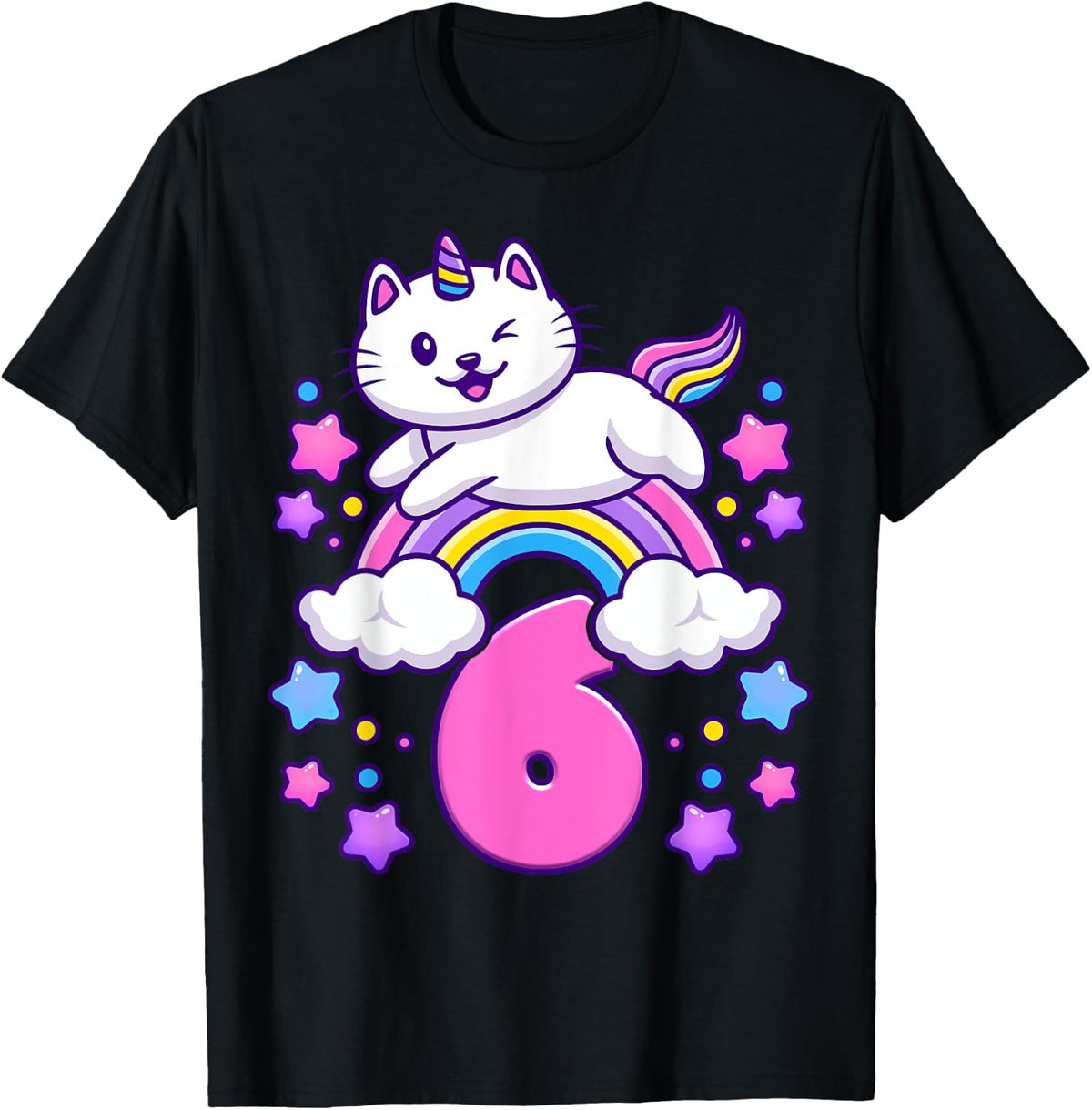 Birthday girl 6 years old, cat, unicorn, 6th birthday T-Shirt