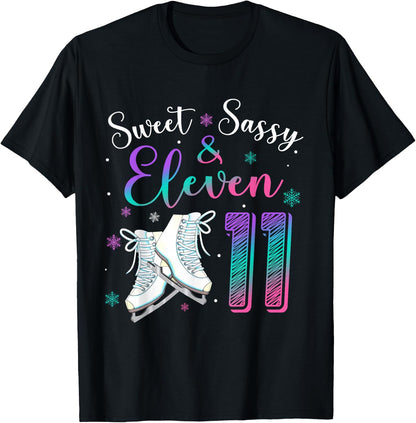 Sweet Sassy & Eleven Figure Skating Ice Skate 11th Birthday T-Shirt
