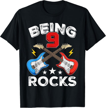 Being 9 Rocks Guitar Nine Year Old Cool 9th Birthday Kids T-Shirt