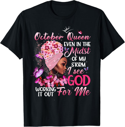 October Queen Melanin Girl Happy Birthday Black Queen T-Shirt