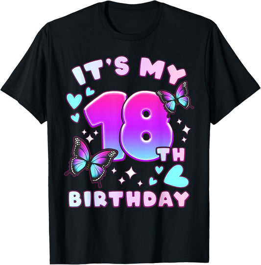18th Birthday, Girl 18 years, Butterflies and Number 18 T-Shirt