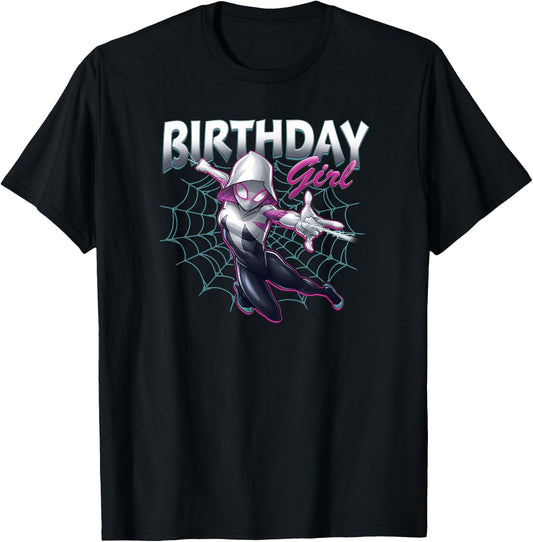 Marvel Spider-Man Spider-Gwen Birthday Girl Neon Web Swing T-Shirt