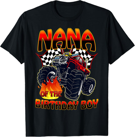 Nana of The Birthday Boy Monster Truck Racing Cars Matching T-Shirt