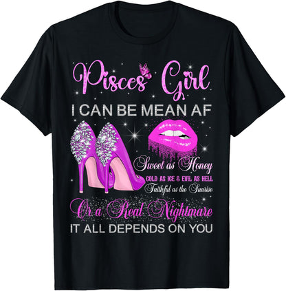 Pisces Girl Birthday High Heels Dripping Lips Butterfly T-Shirt