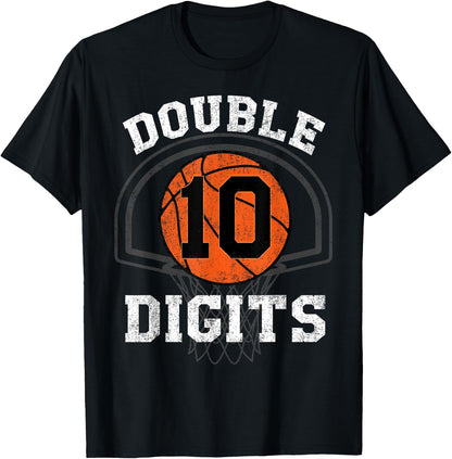 Double Digits 10th Birthday Decorations Boy Basketball Bday T-Shirt
