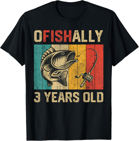 Ofishally 3 Years Old Funny Fishing Birthday Fisherman T-Shirt