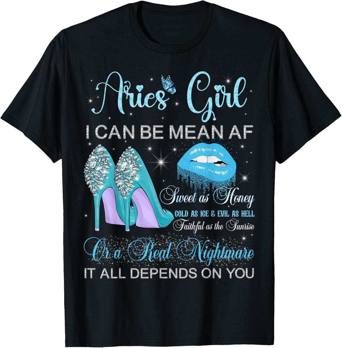 Aries Girl Birthday High Heels Dripping Lips Butterfly T-Shirt