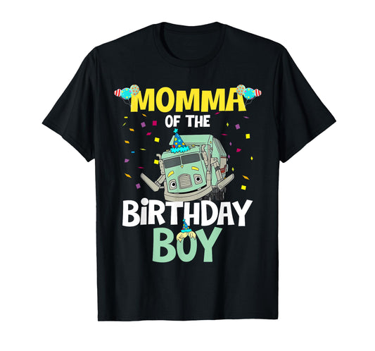 Momma Of The Birthday Boy Garbage Truck Recycling Trash T-Shirt