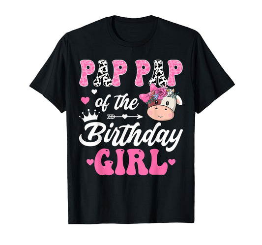 Pap Pap Of The Birthday Girl Farm Cow 1St Birthday Girl T-Shirt