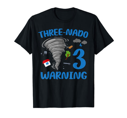 Kids Three-nado Warning 3rd Birthday Party Theme Tornado Boy T-Shirt