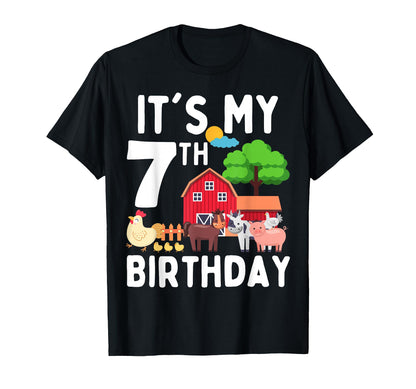 It's My 7th Birthday 7 Years Old Farm Animals Theme for Kids T-Shirt