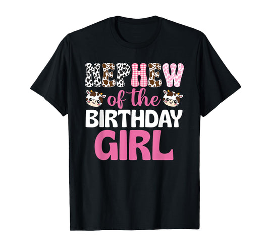 Nephew of The Birthday Girl Cow Farm Family 1St Birthday T-Shirt
