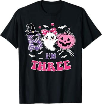 Groovy Halloween Ghost Boo I'm Three Year 3rd Birthday Girl T-Shirt