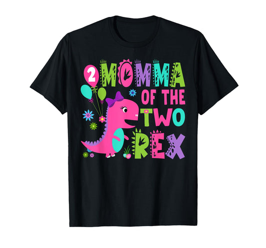 Momma Of The Two Rex 2Nd Birthday Boy Dinosaur T-Rex T-Shirt