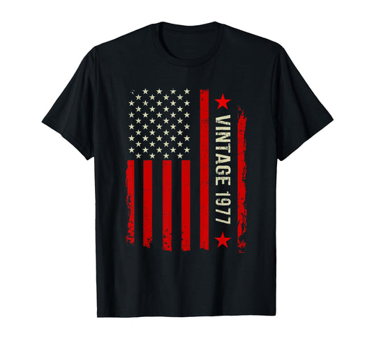 Vintage 1977 48th Birthday Gifts 48 Years Old American Flag T-Shirt