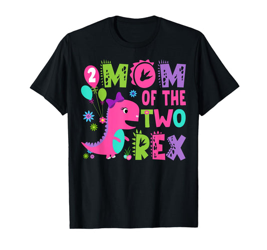 Mom Of The Two Rex 2Nd Birthday Boy Dinosaur T-Rex T-Shirt