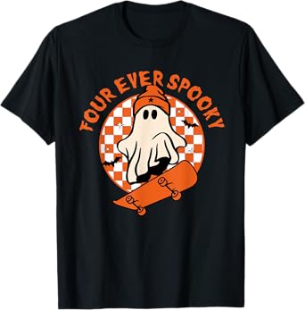Four Ever Spooky 4th Birthday Halloween Skateboarding Ghost T-Shirt