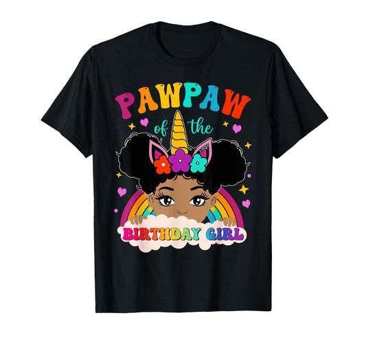 Pawpaw of The Birthday Girl Rainbow Afro Melanin Unicorn T-Shirt